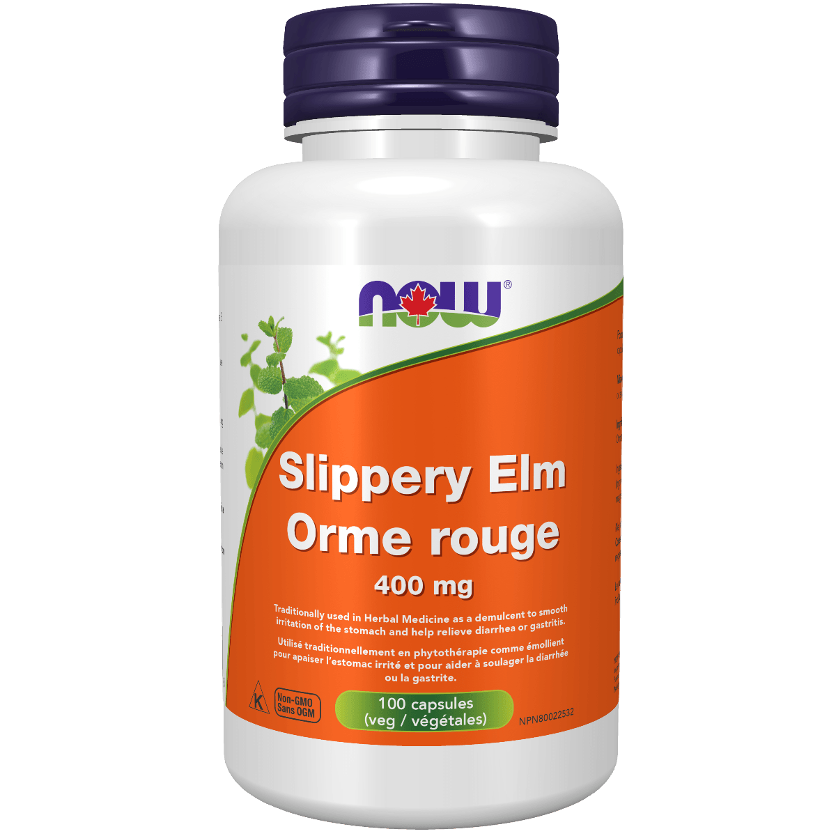 NOW Slippery Elm 400 mg 100 Veggie Caps Supplements - Digestive Health at Village Vitamin Store