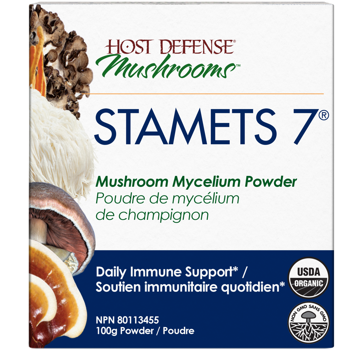Host Defense Stamets 7 Mushroom Mycelium Powder 100g Supplements - Immune Health at Village Vitamin Store