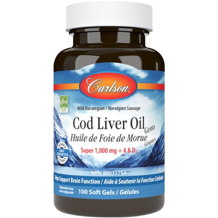 Carlson Cod Liver Oil Gems, Super 1,000 mg + A & D3 Supplements - EFAs at Village Vitamin Store