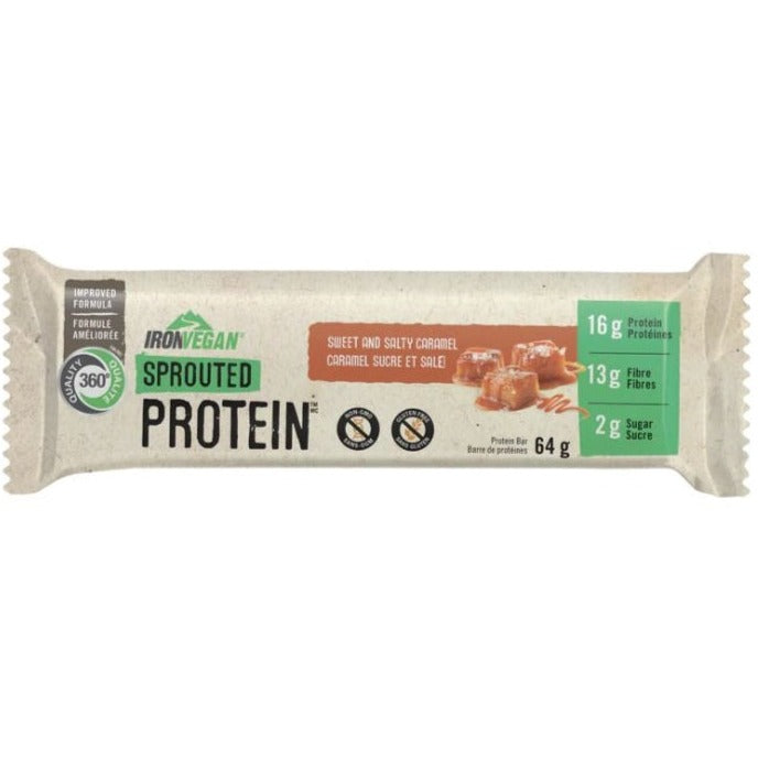 Iron Vegan Sprouted Protein Bar Sweet & Salty Caramel 64g Supplements - Protein at Village Vitamin Store