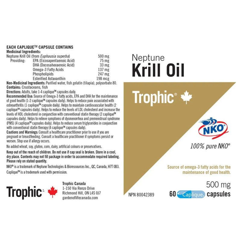 Trophic Neptune Krill Oil 500mg 60 Capsules Supplements - EFAs at Village Vitamin Store