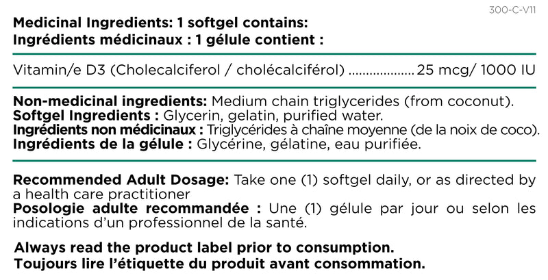 Platinum Naturals Vitamin D3 1000IU 180 Softgels