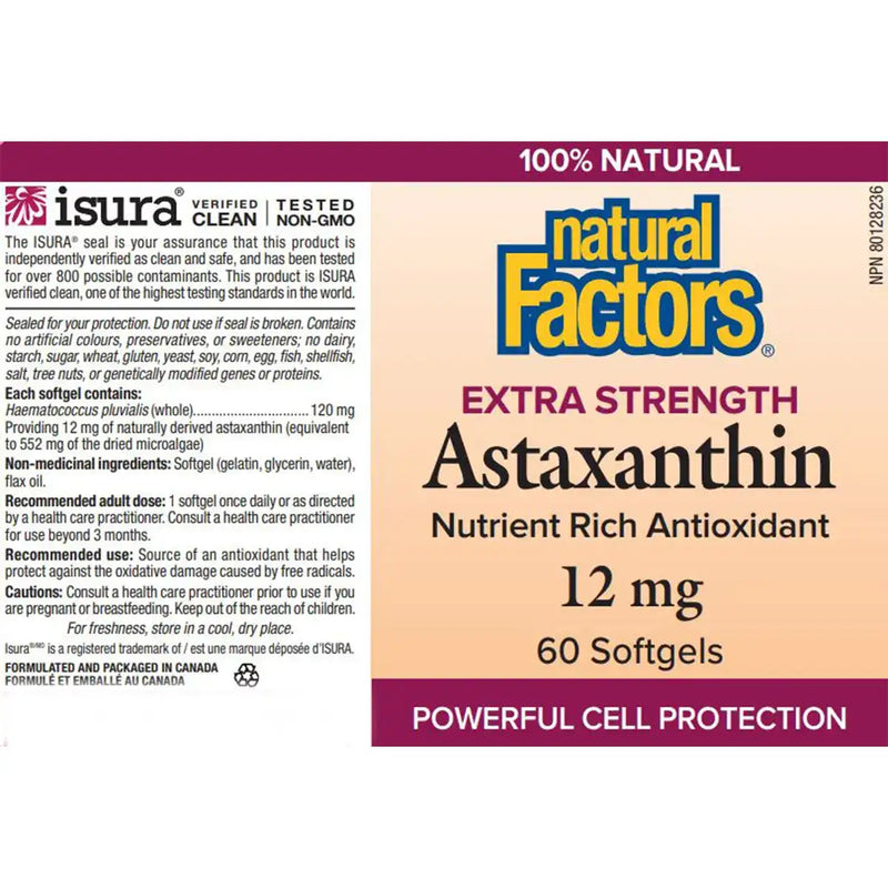 Natural Factor Astaxanthin Extra Strength 12mg 60 Soft Gels