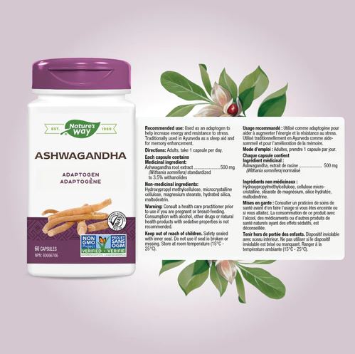 Nature's Way Ashwagandha 60 Capsules Supplements at Village Vitamin Store