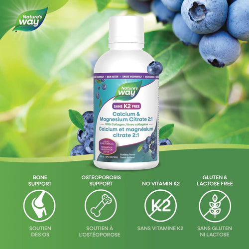 Nature's Way Calcium & Magnesium Citrate 2:1 Blueberry 500mL (sans K2 free)