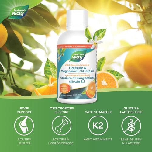 Nature's Way Calcium & Magnesium Citrate 2:1 with K2 Orange 500mL