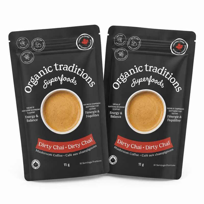 Free Gift: 2 x Organic Tradition Dirty Chai Mushroom Coffee 11g