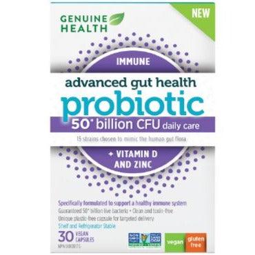 Genuine Health Probiotic Advanced Gut Health Immune + Vitamin D And Zinc 50 Billion 30 Veggie Caps Supplements - Immune Health at Village Vitamin Store