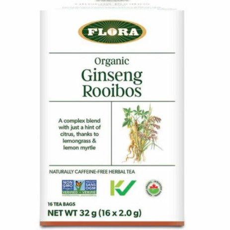 Flora Certified Organic Ginseng Rooibos Herbal Tea Blend Caffeine Free 16 Tea Bags Tea at Village Vitamin Store