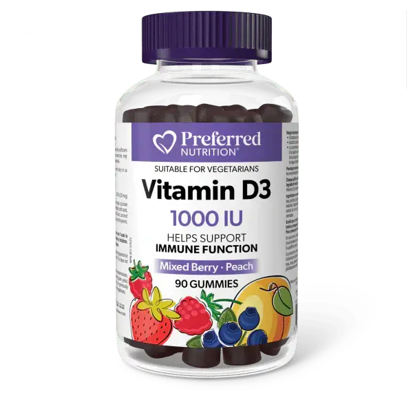 Preferred Nutrition Vitamin D3 1000 IU  Mixed Berry-Peach 90 Gummies