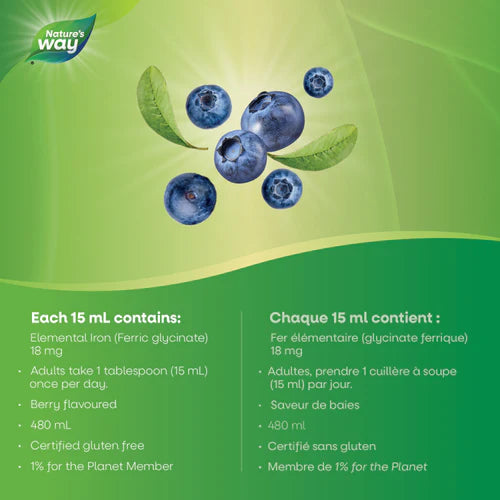 Nature's Way Liquid Iron Berry | 18mg Elemental Iron | 480mL