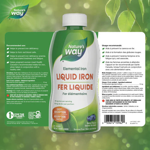 Nature's Way Liquid Iron Berry | 18mg Elemental Iron | 480mL