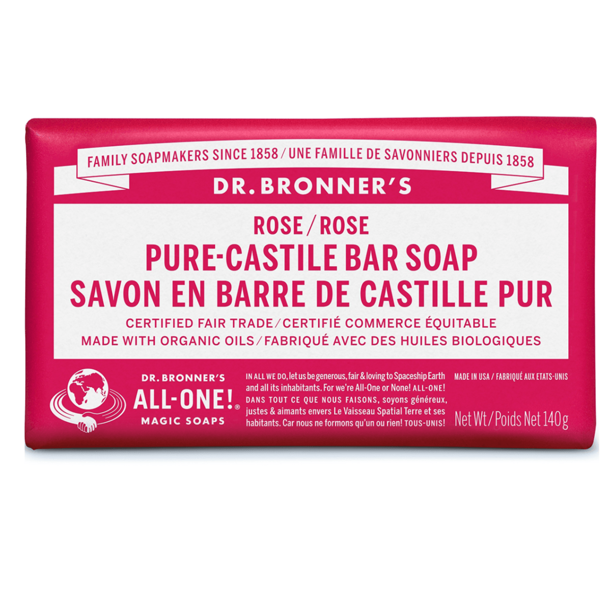 Dr. Bronner's Pure-Castile Bar Soap Rose 140g Soap & Gel at Village Vitamin Store