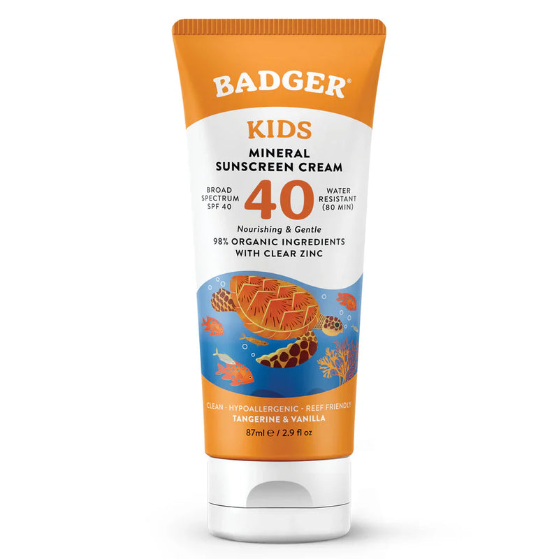 Badger Kids Sunscreen Clear Zinc SPF 40 2.9 fl.oz Tangerine Vanilla