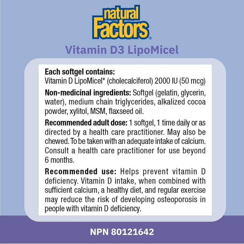 Natural Factors Vitamin D3 LipoMicel 2000 IU 180 softgels