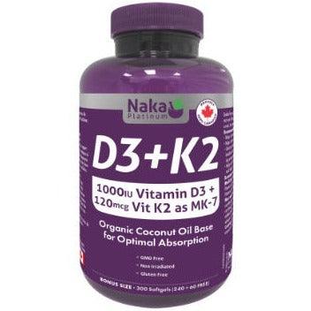 Naka Platinum D + K2 (MK-7) 1000IU + 120mcg (240 Softgels +60 BONUS) Vitamins - Vitamin D at Village Vitamin Store