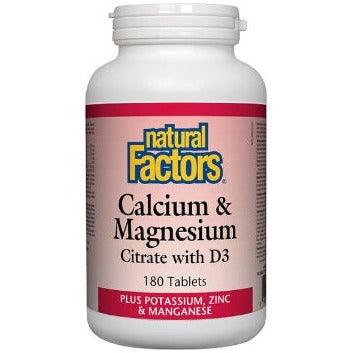 Natural Factors, Calcium & Magnesium Citrate, With D, 250MG 180 Tabs Minerals - Calcium at Village Vitamin Store