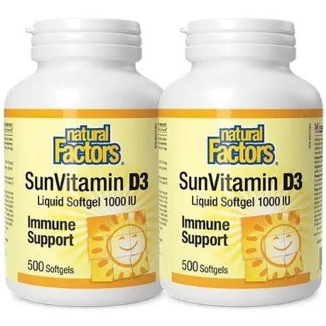 Natural Factors Sun Vitamin D3 1000 IU Twin Pack(500+ 500 softgels) Vitamins - Vitamin D at Village Vitamin Store