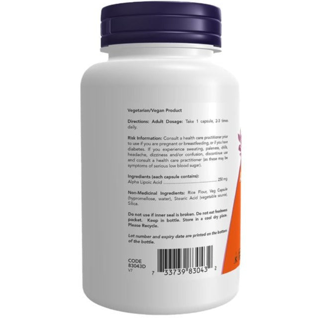 NOW Alpha Lipoic Acid 250MG 120 Veggie Caps Supplements at Village Vitamin Store