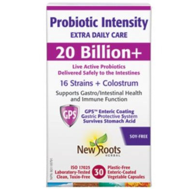 New Roots Probiotic Intensity 20 Billion+ 30 Plastic-Free Enteric-Coated Veggie Caps Supplements - Probiotics at Village Vitamin Store