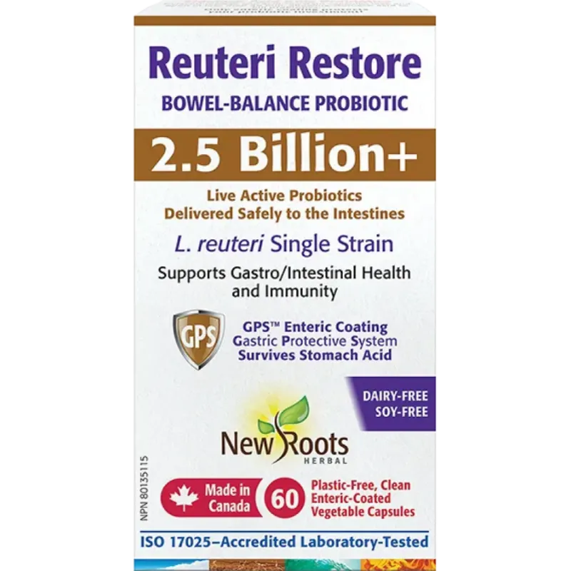 New Roots Reuteri Restore Probiotics 2.5 Billion+ 60 Veggie Caps