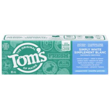 Tom's Simply White Flouride Free Peppermint Toothpaste 85mL Toothpaste at Village Vitamin Store
