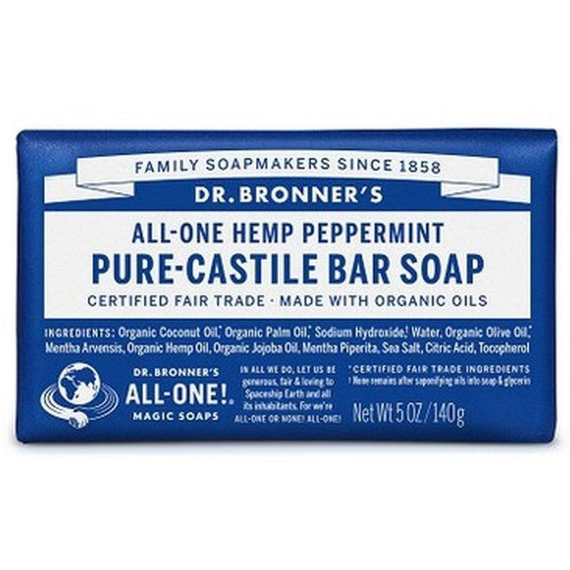 Dr. Bronner's Pure Castile Bar Peppermint Soap 140G Soap & Gel at Village Vitamin Store