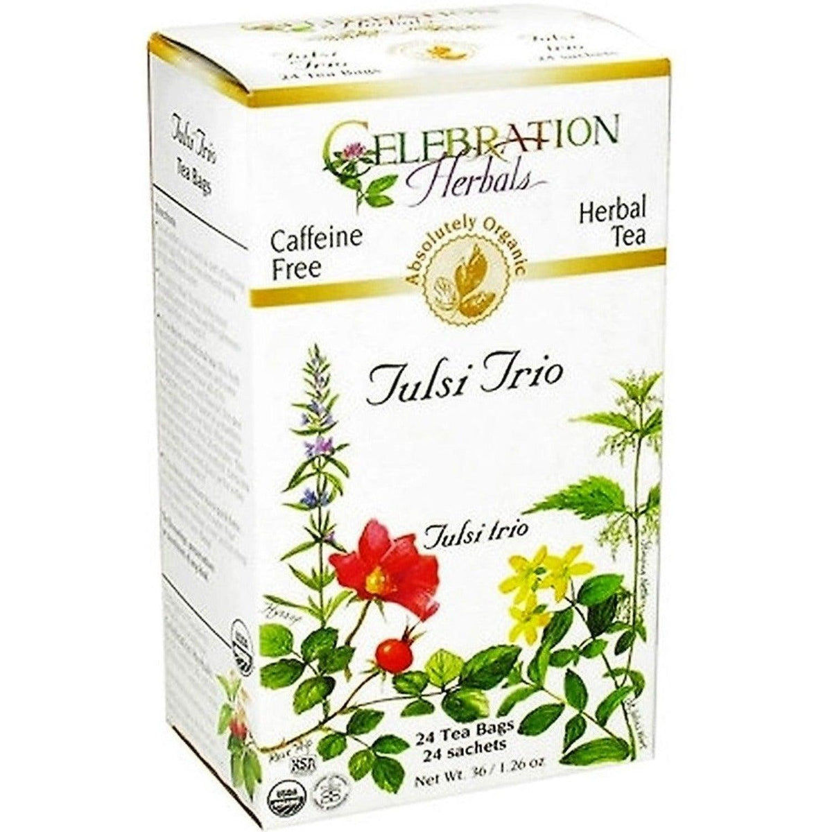 Celebration Herbals Tulsi Trio Herbal Tea Caffeine Free 24 Tea Bags Food Items at Village Vitamin Store