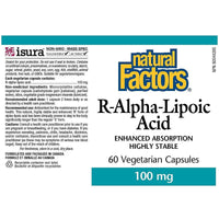 Natural Factors R-Alpha-Lipoic Acid 100mg 60 Veggie Caps Supplements - Blood Sugar at Village Vitamin Store