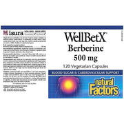 Natural Factors WellBetX Berberine 500mg 120 Veggie Caps Supplements at Village Vitamin Store