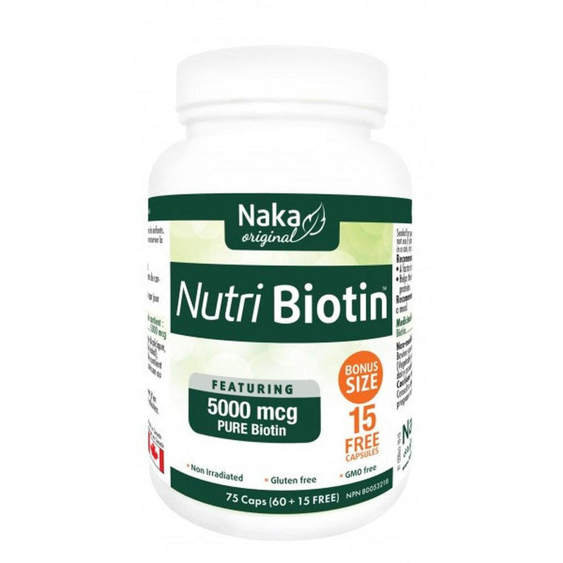 Naka Nutri Biotin Featuring 5000mcg 75 Caps* Supplements - Hair Skin & Nails at Village Vitamin Store
