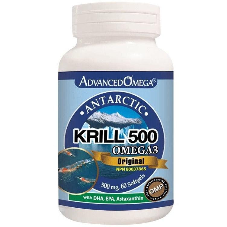 Advanced Omega Krill 500 Omega 3 Antarctic 60 Softgels Supplements - EFAs at Village Vitamin Store