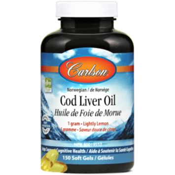 Carlson's Cod Liver Oil Lemon Flavor 150 Softgels Supplements - EFAs at Village Vitamin Store