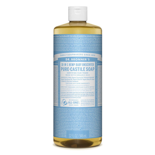 Dr Bronner’s Baby-Mild Liquid Castile Soap 946mL Unscented Soap & Gel at Village Vitamin Store