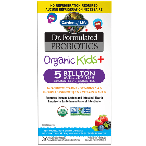 Garden of Life Dr. Formulated Probiotics Organic Kids+ 5 Billion CFU Shelf Stable Berry Cherry 30 Chews Supplements - Kids at Village Vitamin Store