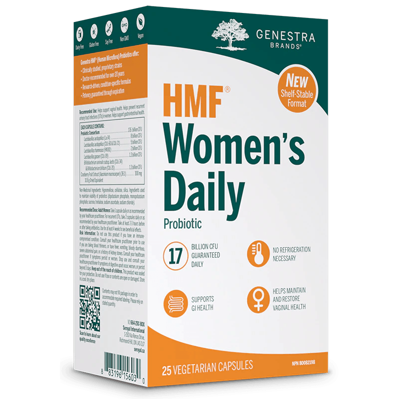 Genestra HMF Women's Daily Probiotic 17 Billion CFU 25 Veggie Caps Shelf-Stable Format Supplements - Women's Probiotics at Village Vitamin Store