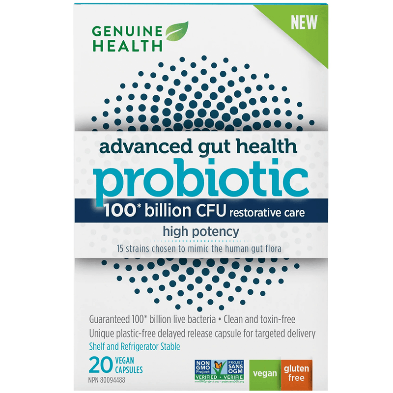 Genuine Health Advanced Gut Health Probiotic High Potency 100 Billion CFU 20 Veggie Caps Supplements - Probiotics at Village Vitamin Store