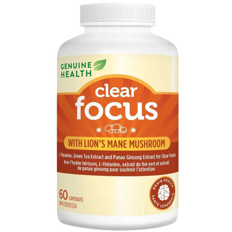 Genuine Health Clear Focus With Lion's Mane Mushroom 60 Caps Supplements - Cognitive Health at Village Vitamin Store