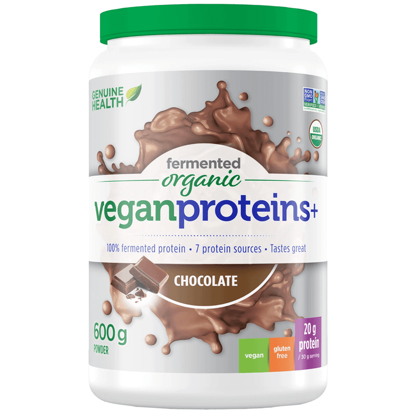 Genuine Health Fermented Organic Vegan Proteins+ Chocolate 600g Supplements - Protein at Village Vitamin Store