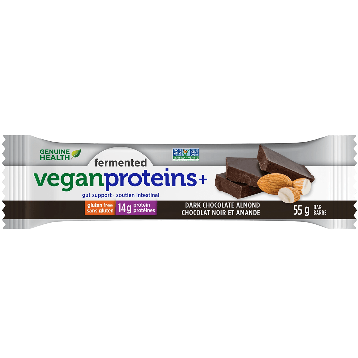 Genuine Health Fermented Vegan Protein+ Bar Chocolate Almond 55g Supplements - Protein at Village Vitamin Store