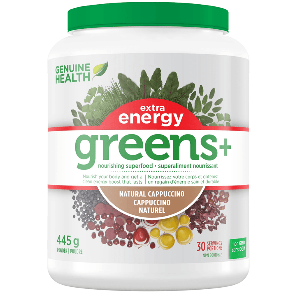 Genuine Health Greens+ Extra Energy Cappuccino 445g Supplements - Greens at Village Vitamin Store