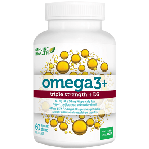 Genuine Health Omega3+ Triple Strength +D3 60 Softgels Supplements - EFAs at Village Vitamin Store