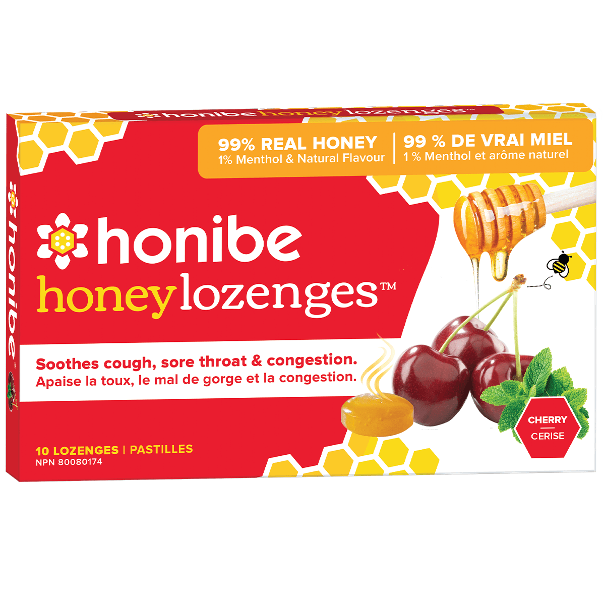 Honibe - Honey Lozenges: Cherry 10 pack Cough, Cold & Flu at Village Vitamin Store