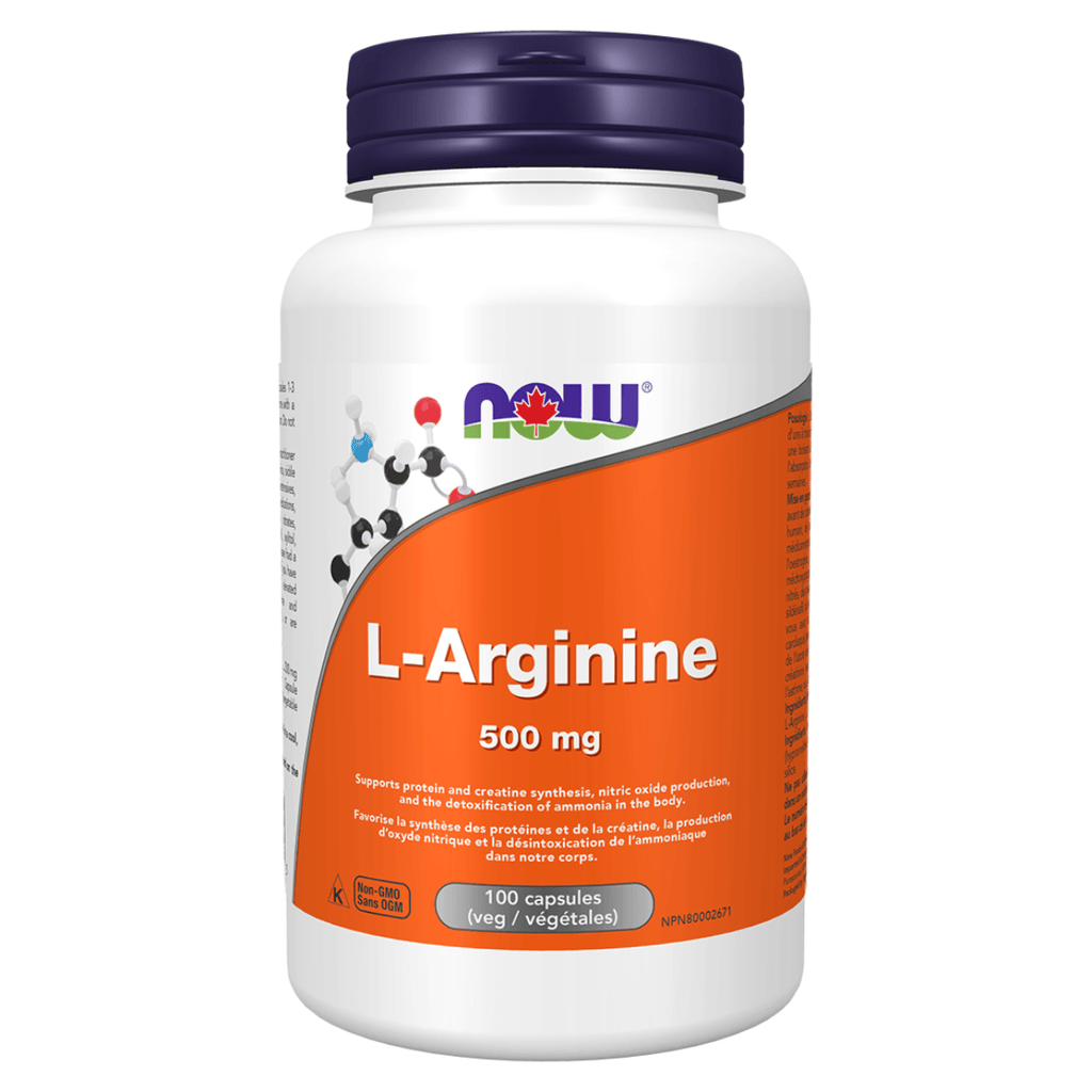 NOW L-Arginine 500 Mg 100 Veggie Caps Supplements - Amino Acids at Village Vitamin Store