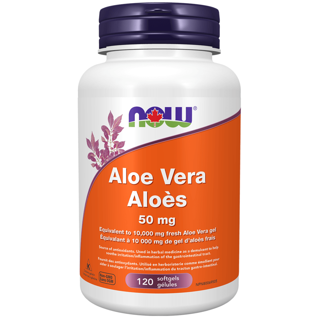 NOW Aloe Vera 50mg 120 Softgels Supplements at Village Vitamin Store