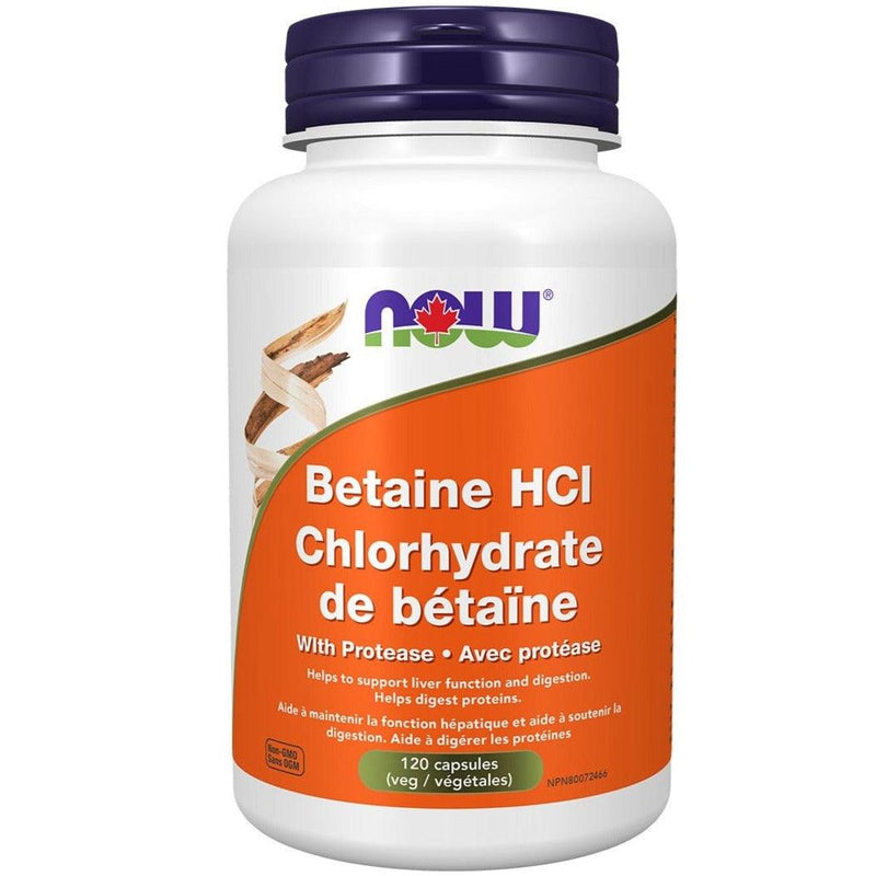 NOW Betaine HCl 120 Veggie Caps Supplements - Digestive Enzymes at Village Vitamin Store