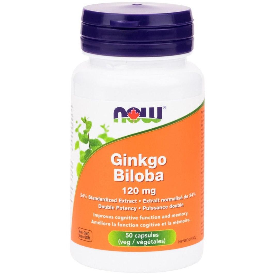 NOW Ginkgo Biloba 120mg 50 Veggie Caps Supplements - Cognitive Health at Village Vitamin Store