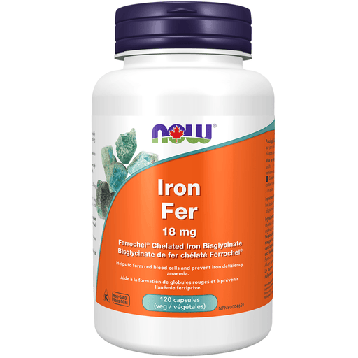 NOW Iron Bisglycinate 18 mg 120 Veggie Caps Minerals - Iron at Village Vitamin Store