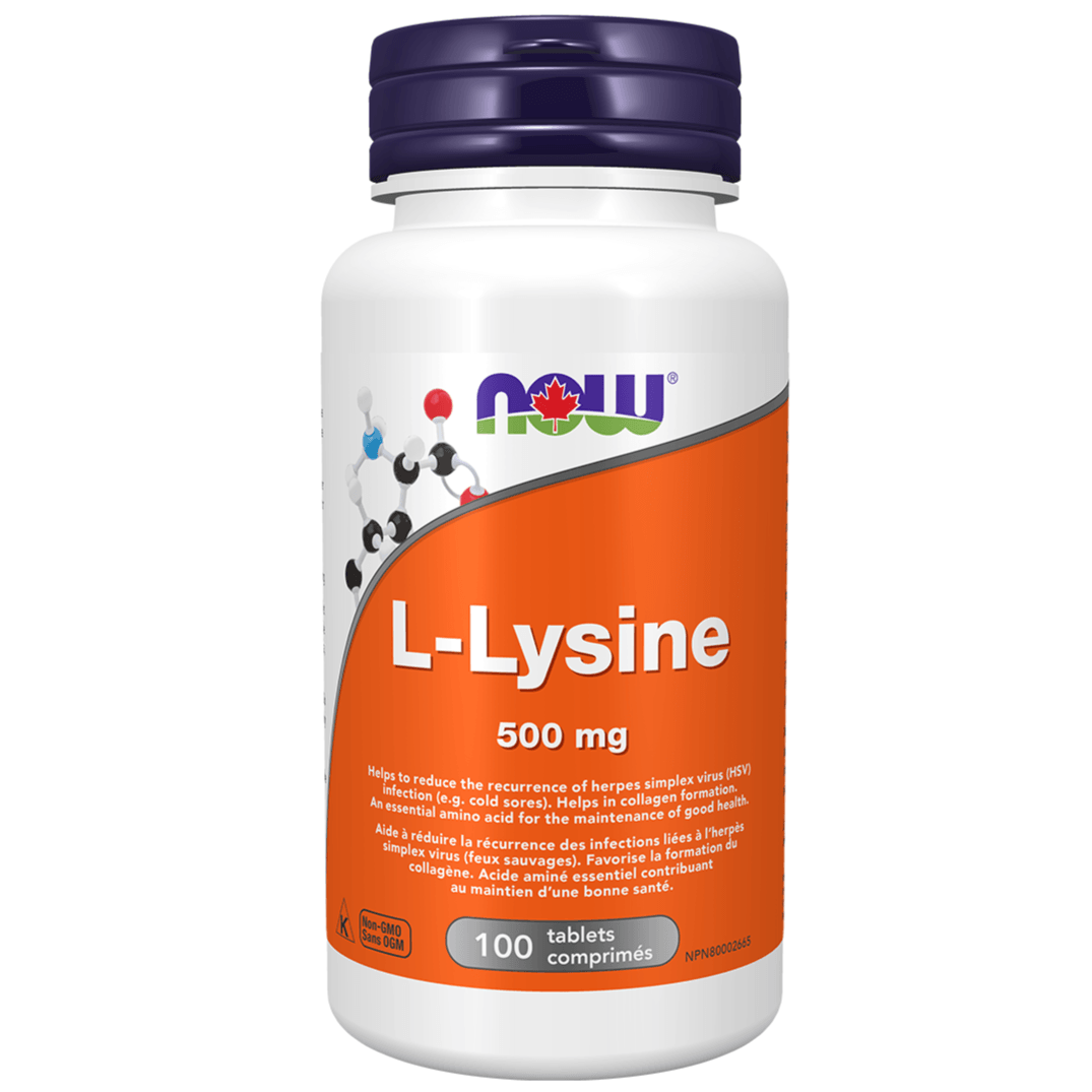 NOW L-Lysine 500mg 100 Tabs Supplements - Amino Acids at Village Vitamin Store