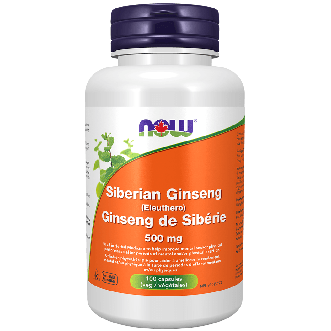 NOW Siberian Ginseng 500mg 100 Veggie Caps Supplements at Village Vitamin Store